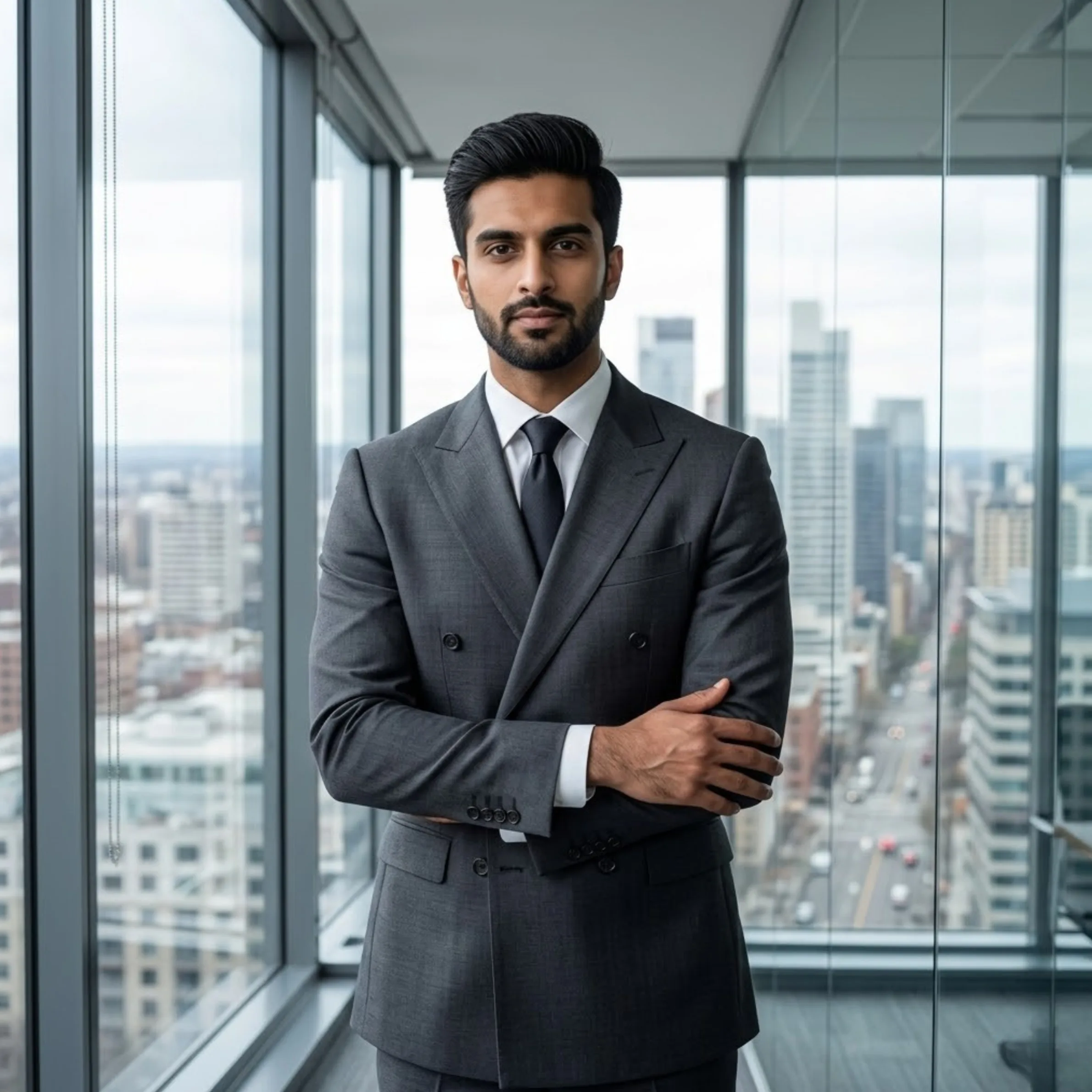 Prompt 5 boardroom authority male portrait in modern glass office